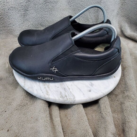 Kuru Shoes Womens Size 8 Wide Kivi Black Leather Slip-On Anatomical Toe Clogs - Picture 1 of 9